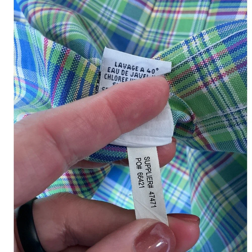 Ralph Lauren Button Down Shirt Mens 2XB Green Blue Plaid Classic Fit Long Sleeve